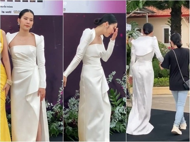 Khi tham gia một sự kiện vài năm trước, Hoa khôi Đồng bằng sông Cửu Long từng bị choáng, đứng không vững nên được dìu khỏi thảm đỏ. Ảnh: Đời sống pháp luật