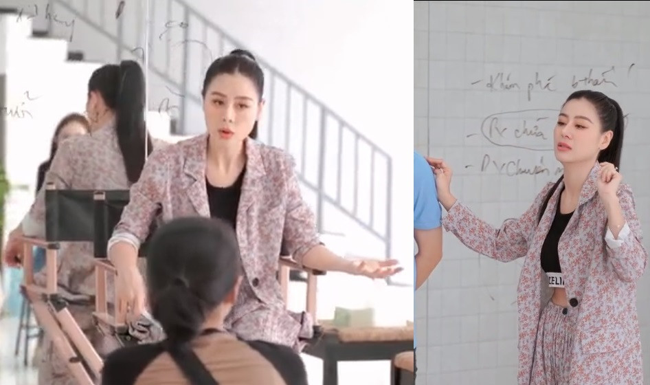 Ngoài vai trò MC, diễn viên, Nam Thư còn được biết đến với vai trò là một diễn giả, dạy diễn xuất cho các bạn trẻ. Ảnh cắt clip SIS.