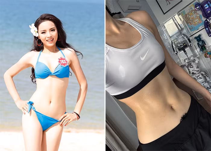 Sau khi lên ngôi Hoa hậu Việt Nam 2014, Kỳ Duyên ngày càng chăm chỉ luyện tập. Body hiện tại của cô (phải) được khen là đẹp rất nhiều so với 9 năm trước.