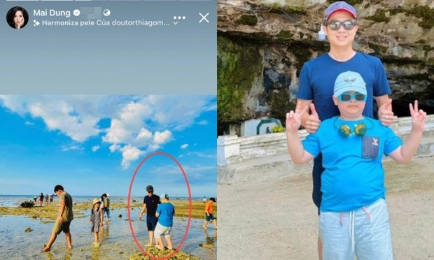 Nữ diễn viên "Nếu còn có ngày mai" chia sẻ khoảnh khắc vui đùa của doanh nhân Bửu Lộc và con trai của anh.