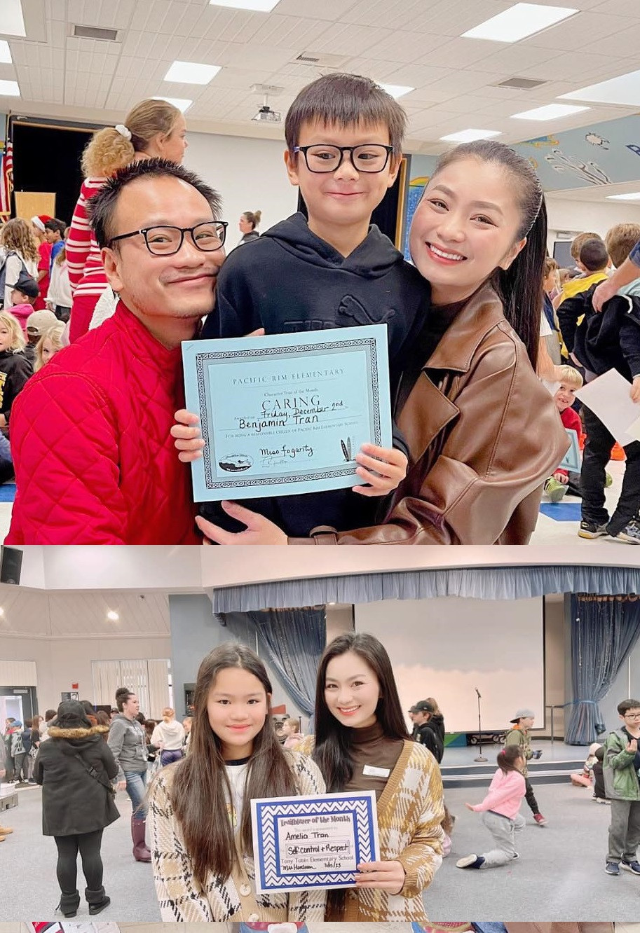 Hai con của nữ diễn viên được vợ chồng cô chăm sóc chu đáo, đều có thành tích học tập tốt.