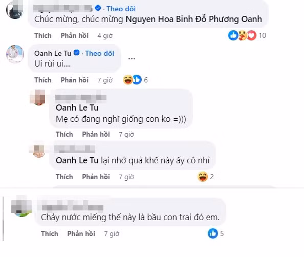 Ở phần bình luận dưới bức ảnh, không ít người phỏng đoán nữ diễn viên đang có dấu hiệu của một bà bầu thèm chua. Nghệ sĩ Tú Oanh - mẹ của Phương Oanh trong "Hương vị tình thân" cũng bày tỏ sự bất ngờ trước chia sẻ của "con gái".
