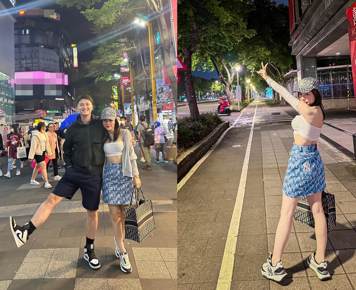 Cả hai check-in trên đường phố Đài Loan.