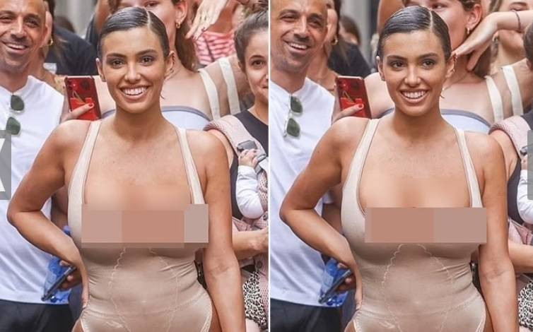 Bianca Censori luôn có một kiểu trang phục là quần áo màu nude bó sát cơ thể để khoe ba vòng nóng bỏng. (Ảnh: Backgrid)