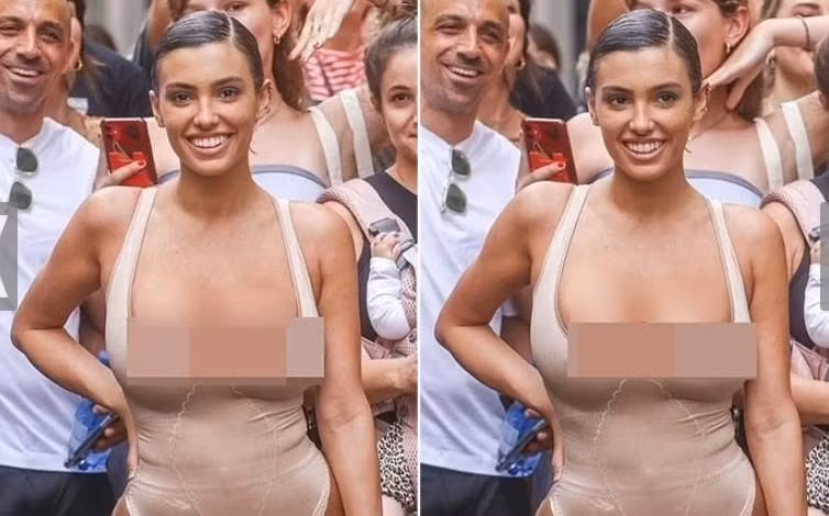 Bianca Censori luôn có một kiểu trang phục là quần áo màu nude bó sát cơ thể để khoe ba vòng nóng bỏng. (Ảnh: Backgrid)