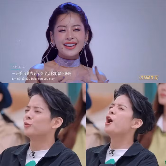Amber tỏ ra rất phấn khích khi thấy Chi Pu biểu diễn "See tình" trên sân khấu. (Ảnh: Weibo Việt Nam)