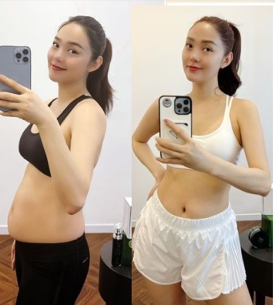 Trước đó, "mẹ bỉm xinh đẹp nhất nhì Vbiz" "flex" nhẹ thành quả giảm cân sau sinh là lấy lại được vòng eo thon, dáng gọn, da săn chắc. Minh Hằng quan niệm: "Làm mẹ là một hành trình đẹp đẽ như dáng vẻ của chính chúng ta. Nên chúng ta hãy yêu thương và nâng niu chăm sóc cả hai điều đó nhé!".