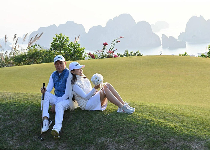 Vân Hugo khoe bộ ảnh cưới chụp ở sân golf rất độc đáo.