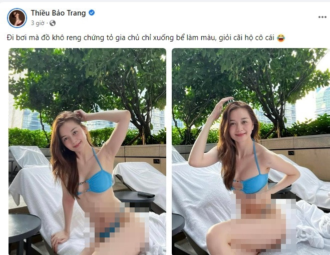 "Đi bơi mà đồ khô reng chứng tỏ gia chủ chỉ xuống bể làm màu, giỏi cãi hộ cô cái", Thiều Bảo Trang hài hước.