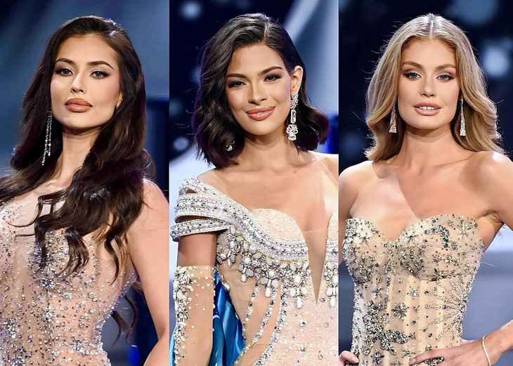 Đọ sắc vóc tân Hoa hậu Hoàn vũ 2023 và 2 á hậu Do sac voc tan Hoa hau Hoan vu 2023 va 2 a hau