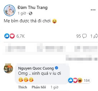 Không chỉ khiến bạn bè trên Facebook phải trầm trồ vì nhanh chóng lấy lại vóc dáng sau sinh, "mẹ bỉm" Đàm Thu Trang còn khiến ông xã doanh nhân phải thốt lên: "Ôi trời! Xinh quá vợ yêu ơi!".