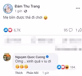 Không chỉ khiến bạn bè trên Facebook phải trầm trồ vì nhanh chóng lấy lại vóc dáng sau sinh, "mẹ bỉm" Đàm Thu Trang còn khiến ông xã doanh nhân phải thốt lên: "Ôi trời! Xinh quá vợ yêu ơi!".