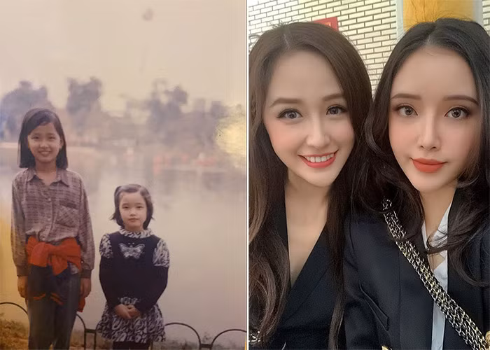 Chị em Mai Phương Thúy - Mai Ngọc Phượng lúc nhỏ và hiện tại.