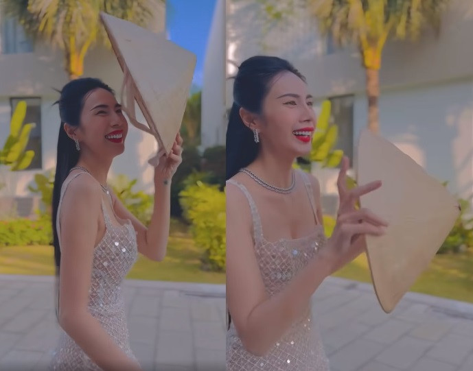 Nữ ca sĩ nâng niu chiếc nón với nụ cười tươi rạng rỡ khi bị trêu "chị đi ruộng hay gì vậy?".