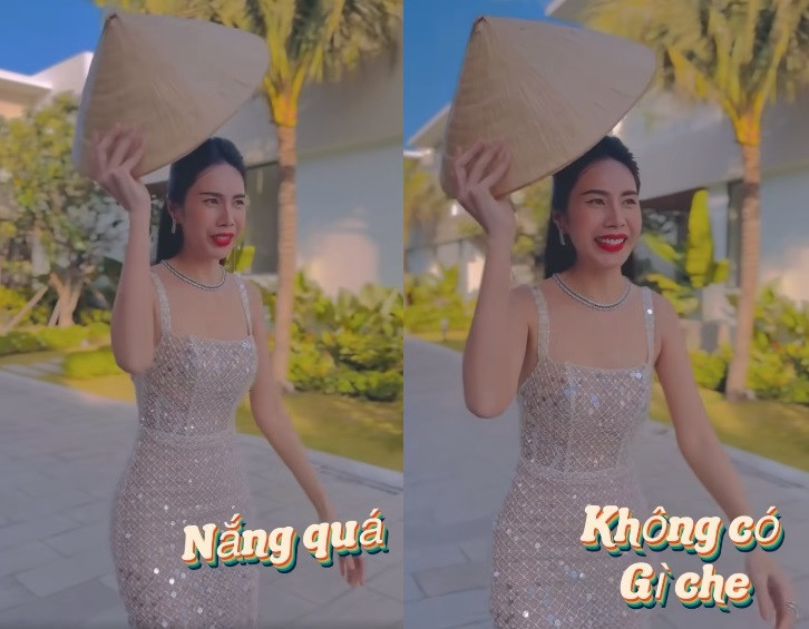Theo đó, giọng ca Giấc mơ tuyết trắng chia sẻ lại đoạn clip xuất hiện tại show của Đỗ Long với chiếc nón "cứu cánh" giúp che nắng.