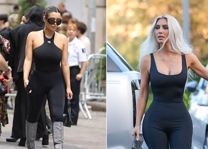 Bianca Censori được cho là bắt chước Kim Kardashian trong cách ăn mặc nhất là với các trang phục ôm sát. (Ảnh: SplashNews, GC Images)