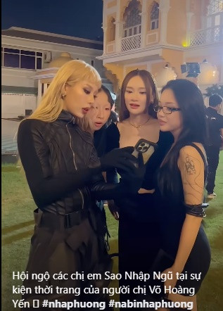 Sự kiện thời trang của Võ Hoàng Yến là dịp để dàn sao của chương trình "Sao nhập ngũ" hội ngộ. Ảnh cắt clip FB Nhã Phương.