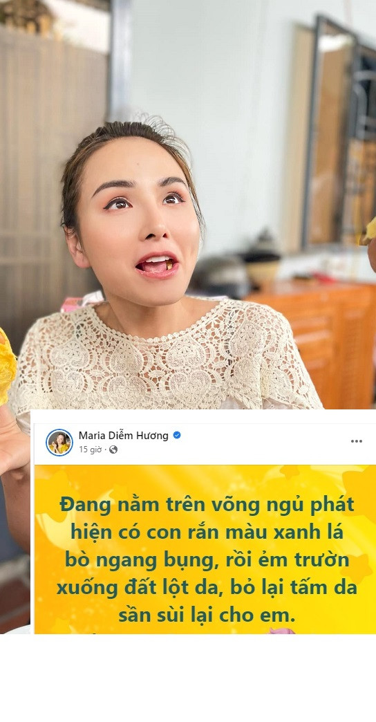 Hoa hậu Diễm Hương đang ngủ bị rắn bò ngang bụng Hoa hau Diem Huong dang ngu bi ran bo ngang bung