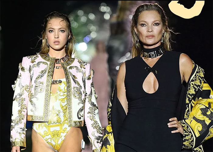 Lila Moss và mẹ cùng làm mẫu trong show thời trang của Fendi x Versace vào tháng 9/2021.