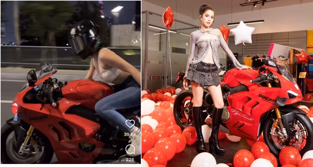 Trong dịp sinh nhật hồi đầu tháng, "nữ hoàng nội y" còn được bạn thân tặng chiếc moto có giá hơn 1 tỷ đồng. Ảnh: FBNV.