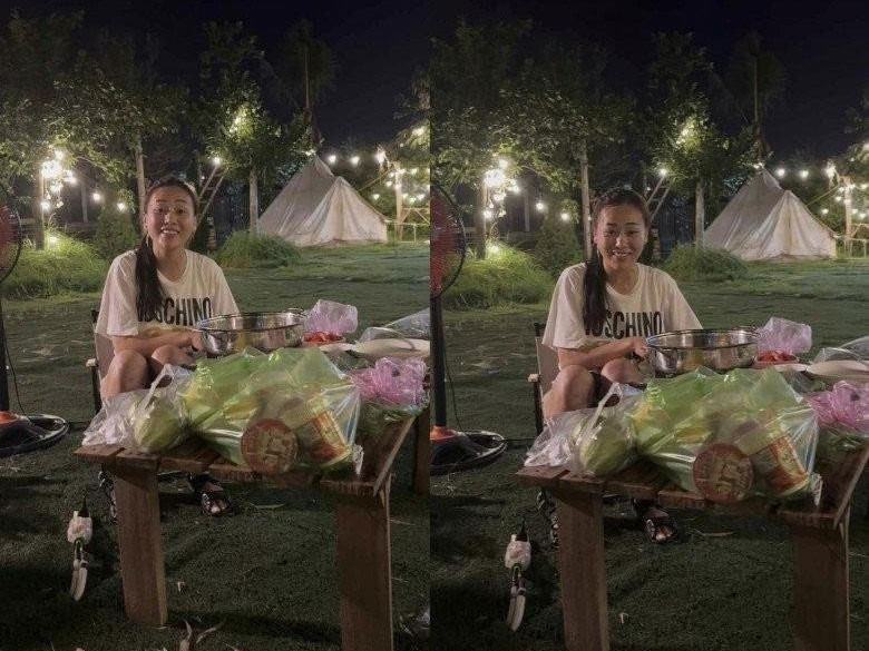 Mỗi khi gia đình chồng tụ họp ăn liên hoan, Phương Oanh luôn là người đứng bếp. Dịp lễ 2/9 vừa qua, cặp đôi có chuyến dã ngoại cùng bạn bè thân thiết.