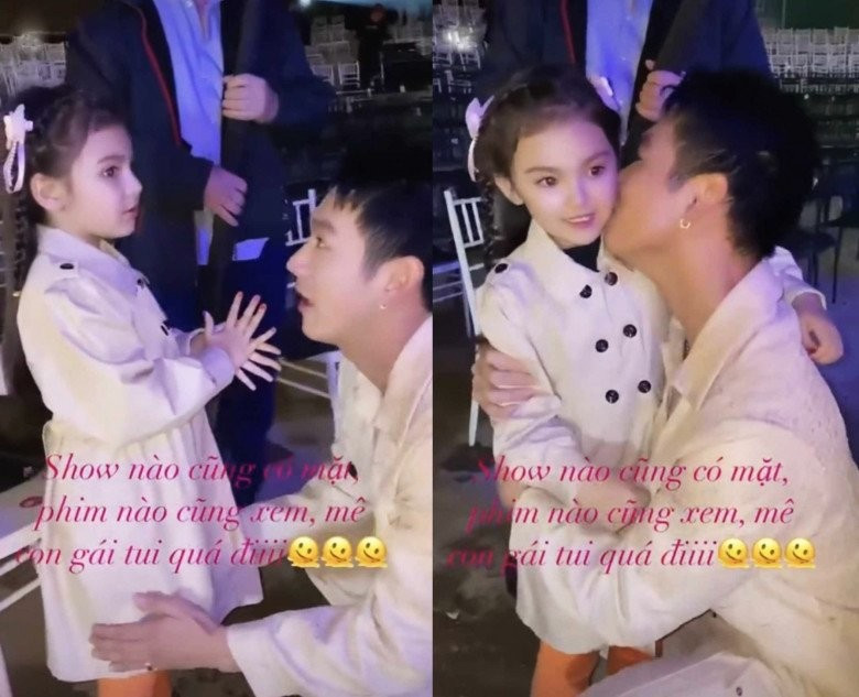 Cô bé lai Tây xinh xắn là fan nhí "ruột" của nam diễn viên "Nhà bà Nữ". Anh chia sẻ về con gái: "Show nào cũng có mặt, phim nào cũng xem, mê con gái tui quá". Ảnh cắt clip Song Luân.