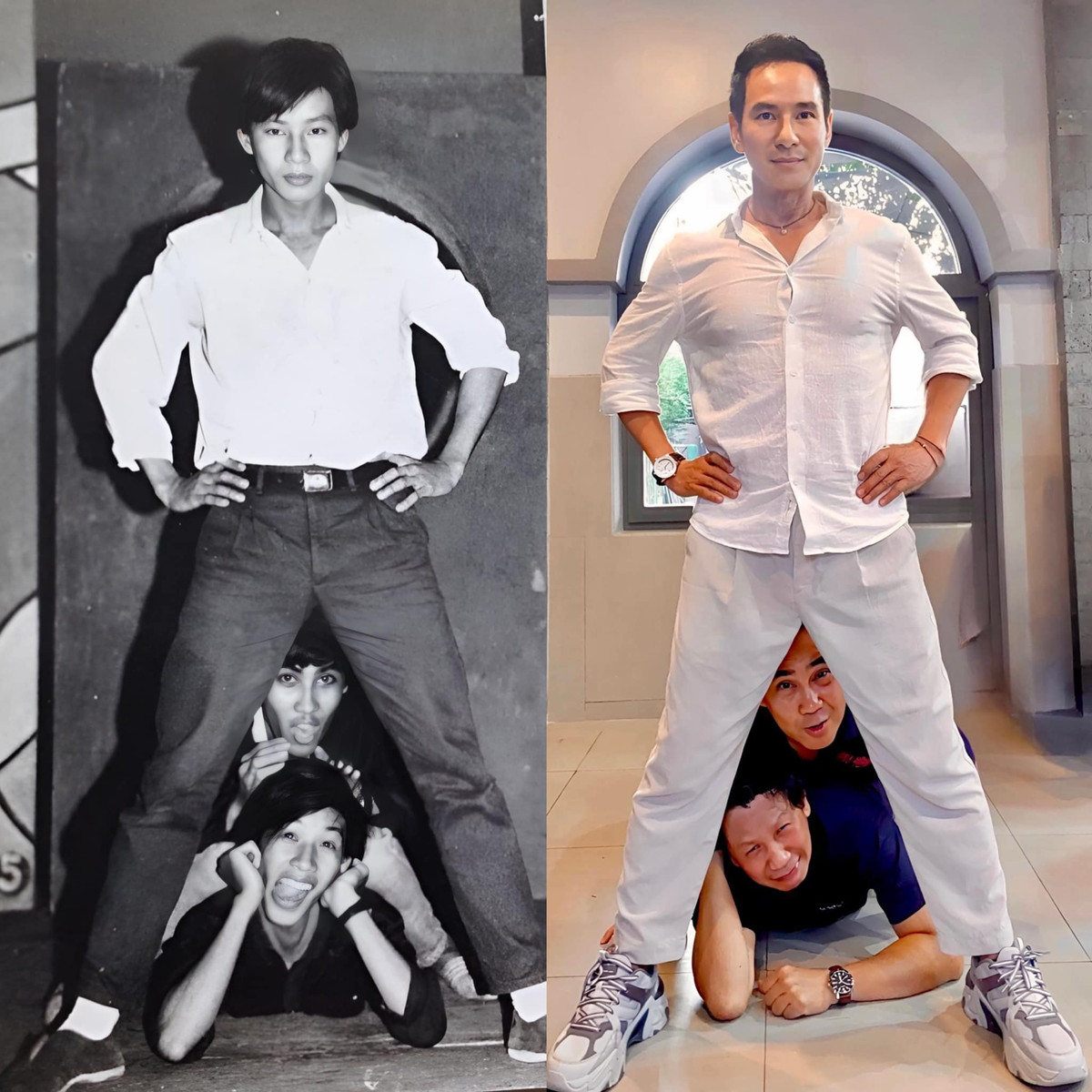 Mới đây, trang Fanpage của vợ chồng Lý Hải - Minh Hà đăng ảnh ngày ấy - bây giờ cực bá đạo của nam đạo diễn cùng bạn bè, kèm dòng chia sẻ: "1987 - 2023: Lý Hải, Quyền Linh và đạo diễn Quốc Hùng. Đố các bạn ai bày trò này?".