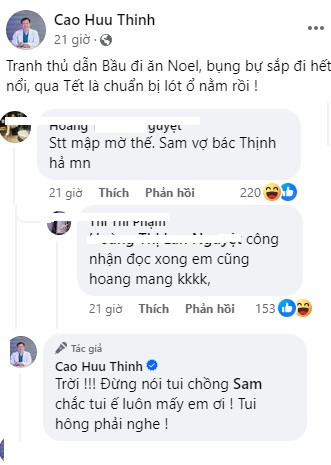 Cũng giống như lần trước mỗi khi xuất hiện bên "mỹ nhân 50 tỷ", nam bác sĩ luôn bị đồn là chồng của cô. Bởi từ khi tuyên bố đã kết hôn, Sam luôn giấu kín danh tính ông xã, trong khi lại khá thoải mái khi xuất hiện bên đàn anh. Đối mặt với những đồn đoán, vị bác sĩ nổi tiếng trong điều trị hiếm muộn cũng thốt lên: "Trời! Đừng nói tôi là chồng Sam! Chắc tôi ế luôn mấy em ơi! Tôi không phải nghe!". Anh nói thêm: "Chụp với ai cũng bị đồn thôi!".