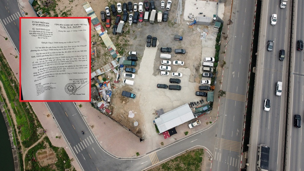 Theo văn bản ông Hà cung cấp, ngày 22/11/2024, Phó Chủ tịch UBND quận Hoàng Mai Đỗ Thanh Tùng ký văn bản số 3663/UBND-QLĐT, chấp thuận cho Công ty TNHH thương mại và đầu tư Vạn Cát gia hạn điểm trông giữ phương tiện theo nội dung văn bản số 2375/UBND-QLĐT ngày 2/8/2024 của UBND quận Hoàng Mai. Thời gian sử dụng 3 tháng, từ ngày 1/11/2024 đến ngày 1/2/2025.