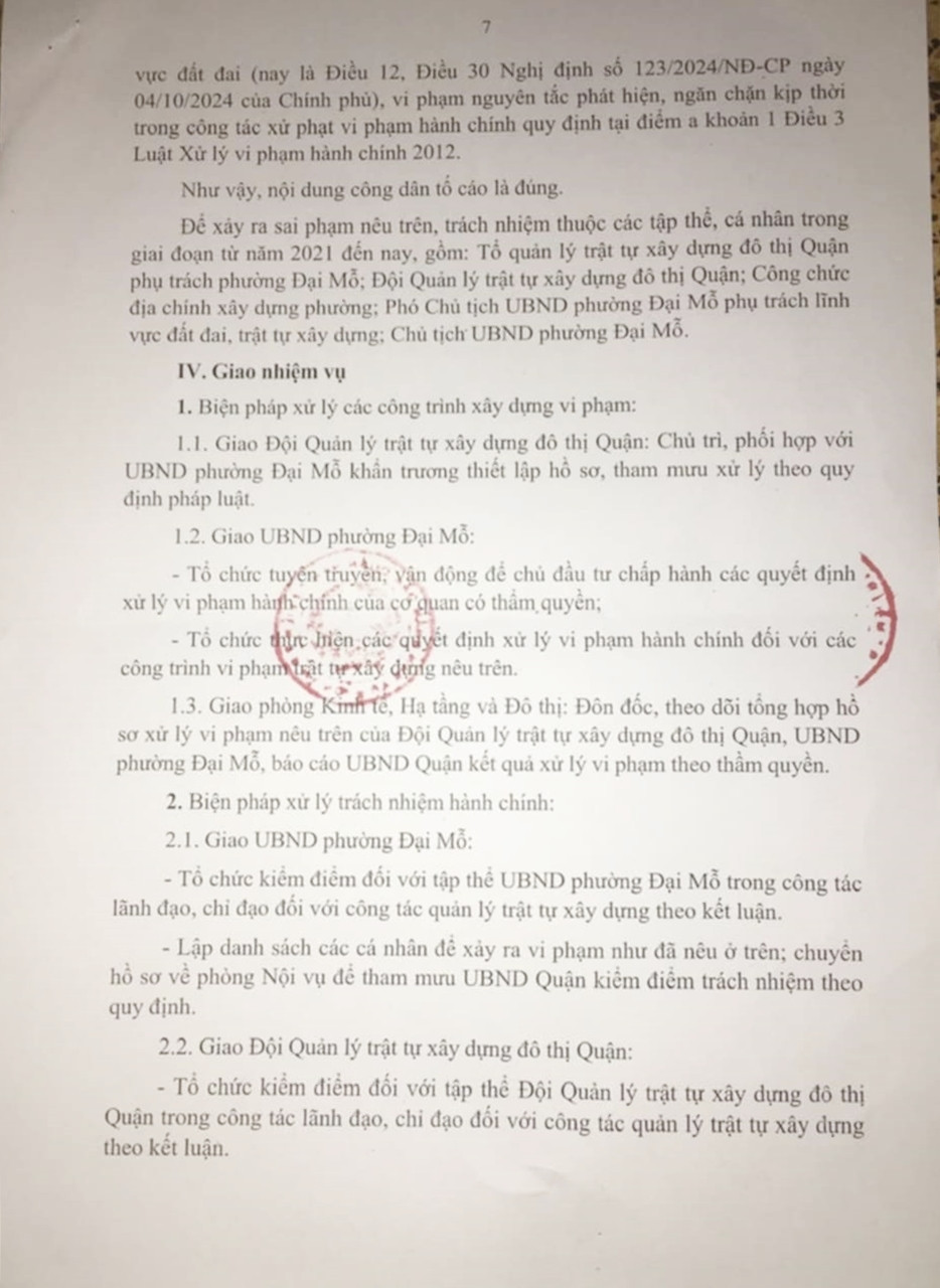 Đề xuất kỷ luật nhiều cán bộ UBND phường Đại Mỗ bao che vi phạm TTXD De xuat ky luat nhieu can bo UBND phuong Dai Mo bao che vi pham TTXD