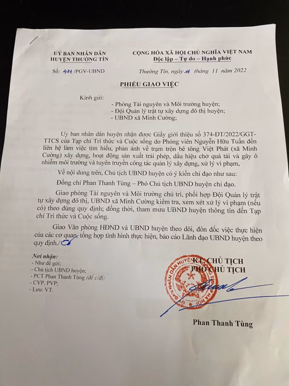 Ha Noi: UBND huyen Thuong Tin “ne” tra loi bao chi?