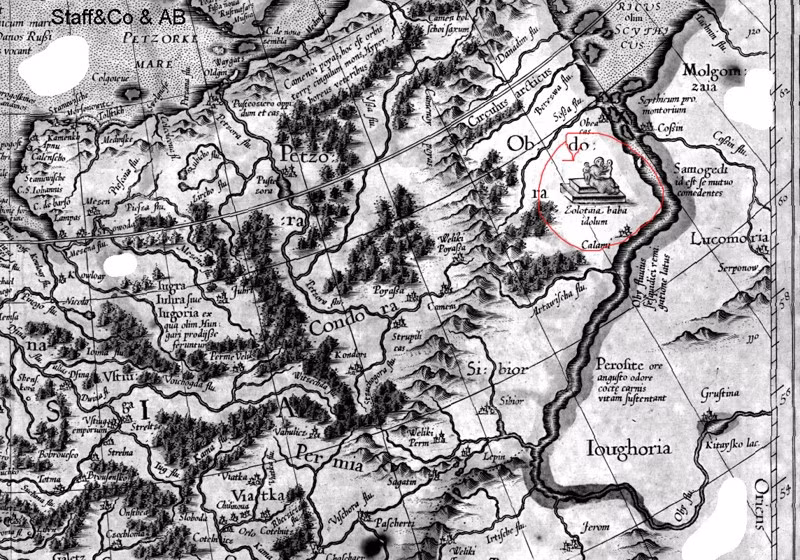 Tượng người phụ nữ vàng cũng được đề cập trong tấm bản đồ cũ Moscovia, được mô tả là một quý cô xinh đẹp.