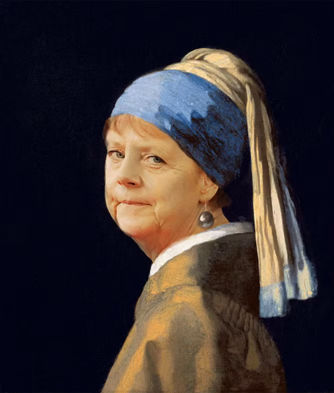 “Cô gái đeo hoa tai ngọc”, Thủ tướng Đức Angela Merkel.