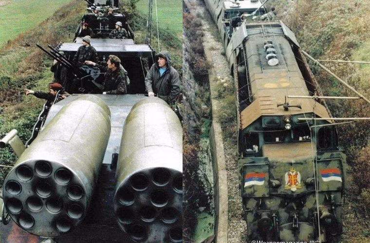 Với hai bệ phóng rocket cỡ nòng 57mm đang được đặt song song. Đây là một trong những vũ khí nguy hiểm nhất của đoàn tàu hỏa bọc thép vũ trang này. Nguồn ảnh: QQ