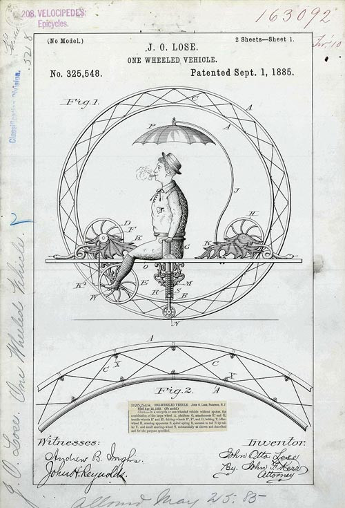 Bằng sáng chế xe đạp một bánh dành cho các quý ông năm 1885.