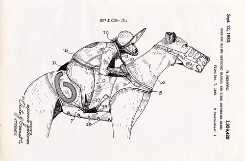 Bằng sáng chế năm 1933 dành cho khỉ cưỡi ngựa đua. Việc sử dụng khỉ làm nài ngựa từng phổ biến một thời gian ngắn ở Mỹ và Australia trong những năm 1930.