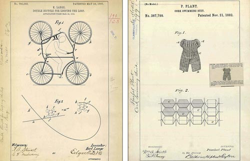 Thiết kế xe đạp kép (trái) và bộ đồ bơi phao bần (phải).