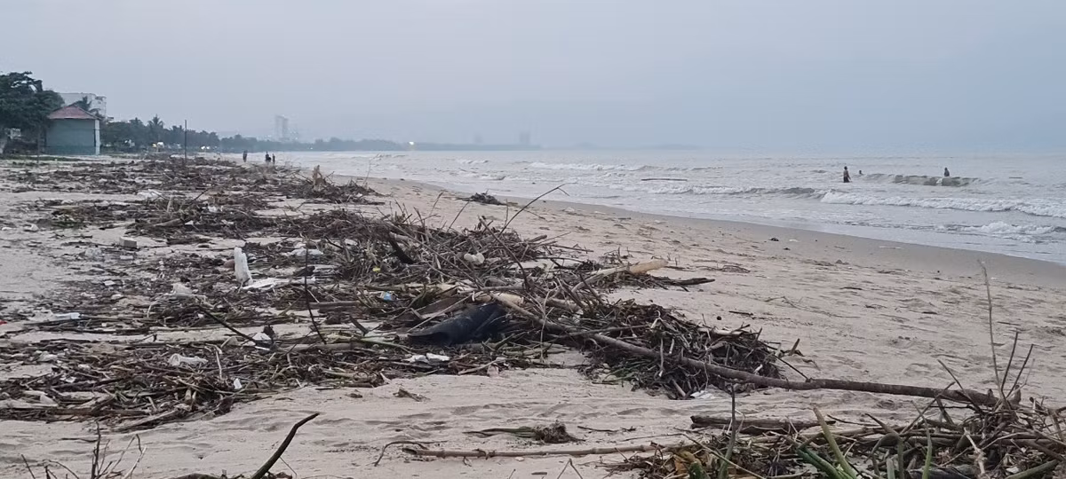 Nhiều bãi tắm dọc bờ biển Nguyễn Tất Thành cũng tạm dừng hoạt động cho đến khi được dọn dẹp sạch sẽ.