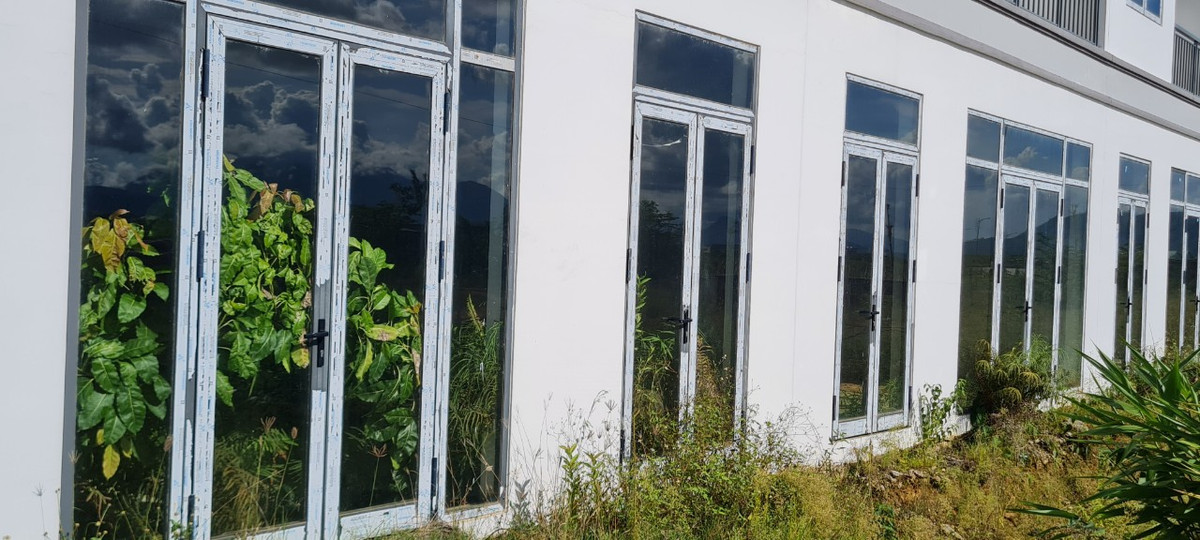 Cỏ giăng tứ bề, từ ngoài vào trong các căn biệt thự tiền tỷ. Nhiều người dân đi qua đây thấy xót xa bởi lãng phí.