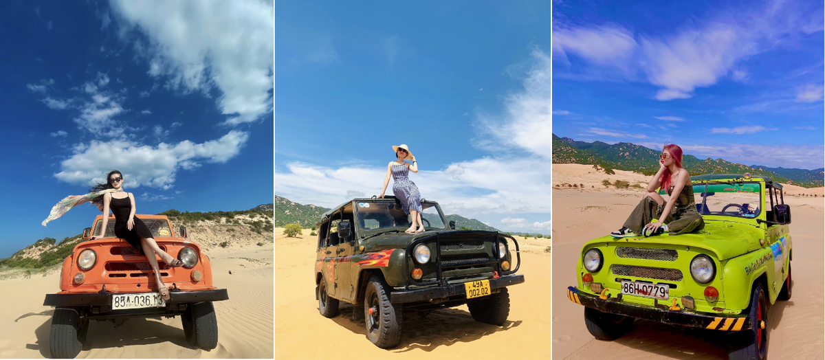 Nam Cương hay Sơn Hải là những đồi cát nhỏ nằm trong Mũi Dinh có điều kiện địa hình thuận lợi nên được nhiều du khách lựa chọn làm địa điểm để thực hiện trải nghiệm này. (Ảnh: Nguyen Thi Van Anh, Mên Ha, Nguyễn Thanh Thơm) 