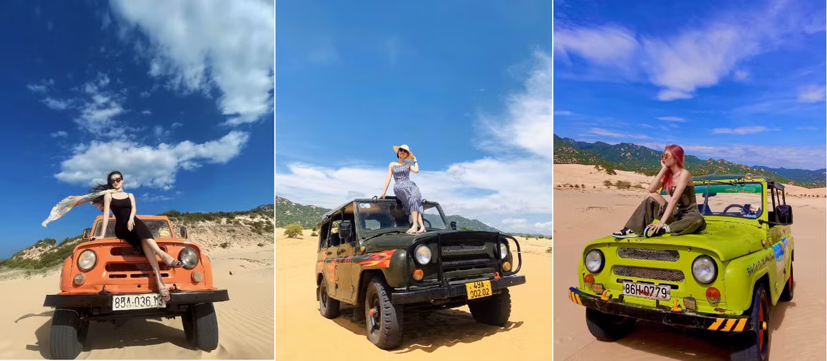 Nam Cương hay Sơn Hải là những đồi cát nhỏ nằm trong Mũi Dinh có điều kiện địa hình thuận lợi nên được nhiều du khách lựa chọn làm địa điểm để thực hiện trải nghiệm này. (Ảnh: Nguyen Thi Van Anh, Mên Ha, Nguyễn Thanh Thơm) 