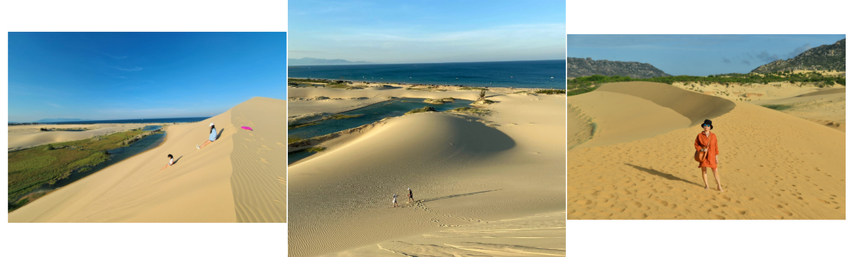 Mũi Dinh là vùng đất có địa hình bán sa mạc, vừa có nhiều đồi cát rộng, trải dài tít tắp, vừa có ốc đảo, có biển quanh năm nước trong xanh. Nhiều du khách ví von Mũi Dinh như “tiểu sa mạc”, “sa mạc Sahara phiên bản Việt”,… chính bởi đặc điểm tự nhiên độc đáo này. (Ảnh: Ninh Ha, Dinh Kim Thoa)