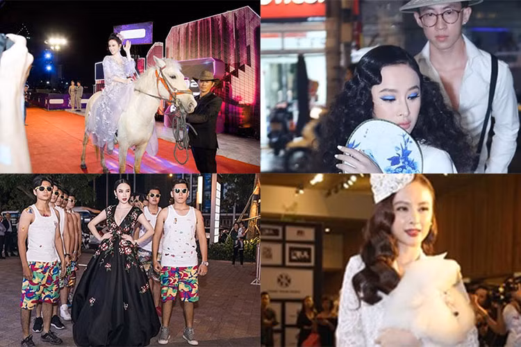 Giống như dược sĩ Tiến, Angela Phương Trinh cũng thường có những ý tưởng khác người khi xuất hiện trên thảm đỏ. Tại một số sự kiện, “bà mẹ nhí” hết cưỡi ngựa lại đến ôm cún, hay thậm chí từng đi xích lô, được dàn vệ sĩ hộ tống. Ảnh: Hoa học trò