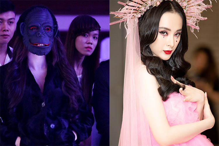 Angela Phương Trinh tận dụng khá triệt để mặt nạ để biến mình trở thành tâm điểm của sự chú ý trên thảm đỏ. Cách đây không lâu, mỹ nhân Việt này còn chơi trội khi hóa thành nữ thần mặt trời với lối trang điểm giọt lệ rơi. Ảnh: Ngôi sao, Người đưa tin