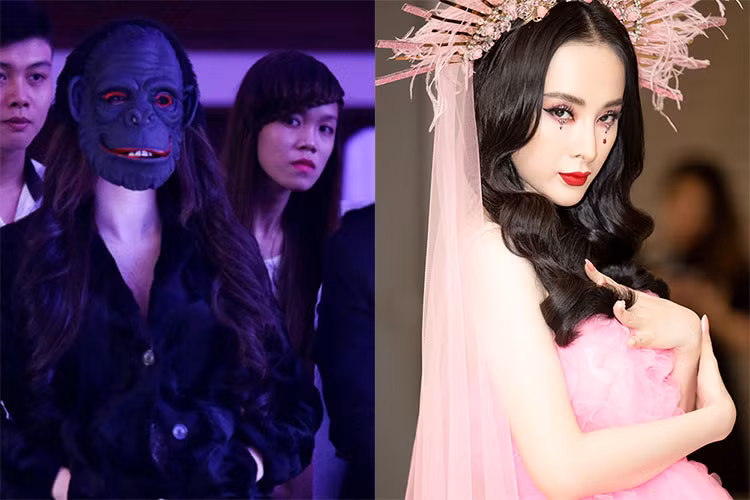 Angela Phương Trinh tận dụng khá triệt để mặt nạ để biến mình trở thành tâm điểm của sự chú ý trên thảm đỏ. Cách đây không lâu, mỹ nhân Việt này còn chơi trội khi hóa thành nữ thần mặt trời với lối trang điểm giọt lệ rơi. Ảnh: Ngôi sao, Người đưa tin