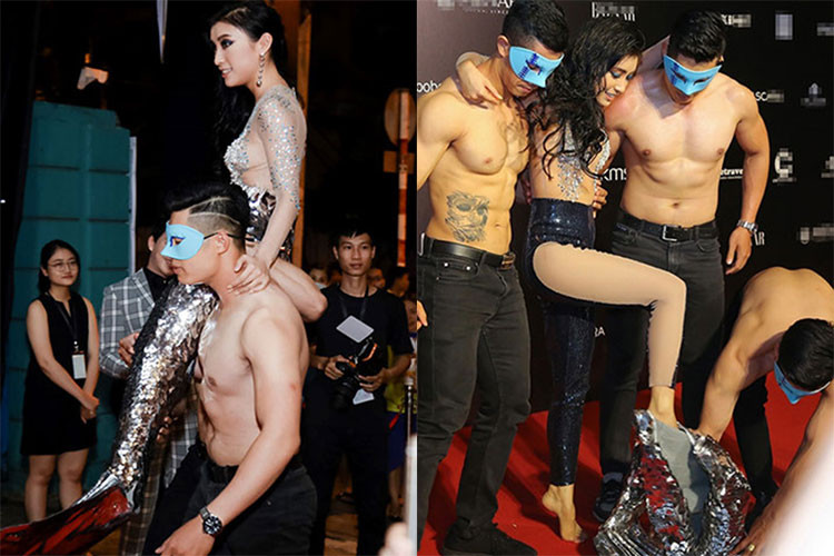 Tham gia Tuần lễ Thời trang Việt Nam 2018, nữ ca sĩ Tiêu Châu Như Quỳnh hóa thân người cá, được 3 người mẫu nam bồng trên vai và lột phụ kiện đuôi cá ngay trên thảm đỏ. Ảnh: Zing, Khỏe và đẹp