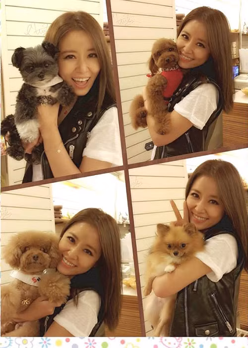 Hình ảnh bà xã của Hoắc Kiến Hoa vui đùa cùng những chú cún cưng khiến fan thích thú.