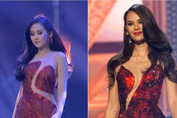 Không chỉ lọt top 6, Ngân Anh còn giành danh hiệu á hậu 4. Tuy nhiên, kết quả này gây tranh cãi khi cư dân mạng phát hiện Ngân Anh bắt chước Hoa hậu Hoàn vũ thế giới 2018 - Catriona Gray từ trang phục, cách tạo dáng đến catwalk. Ảnh: Zing