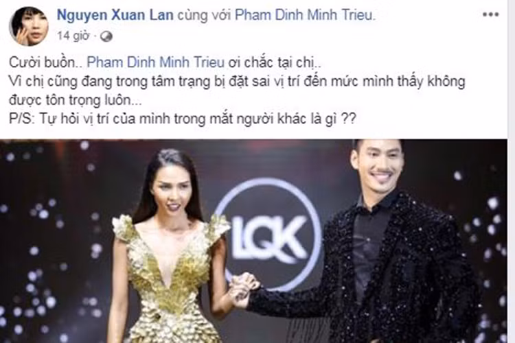 Mới nhất, siêu mẫu Xuân Lan tỏ ra đồng cảm với Minh Triệu. Ảnh: FBNV