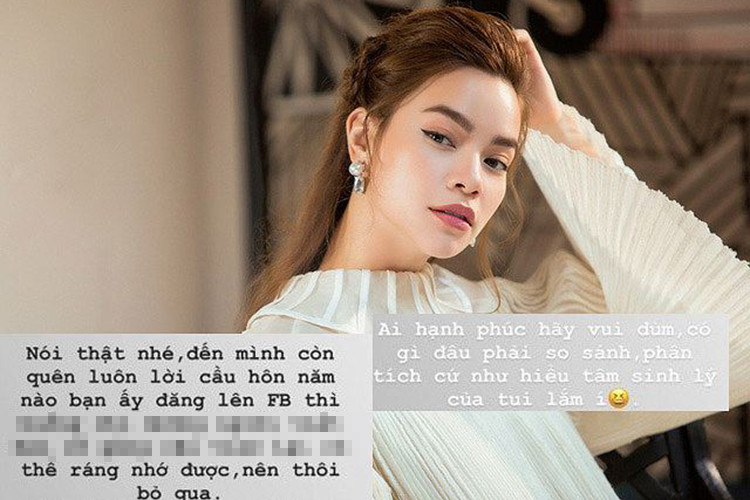 Không thể giữ im lặng khi bị dân mạng bàn tán, so sánh sau thông tin ăn hỏi của Cường Đô la, Hồ Ngọc Hà buộc phải lên tiếng. "Ai hạnh phúc hãy vui dùm, có gì đâu phải so sánh", cô đáp trả. Ảnh: Tiền Phong